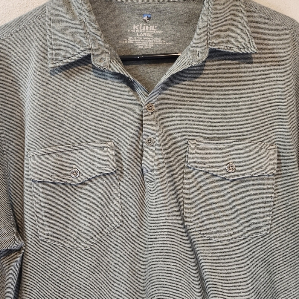 Kuhl Mens Gray Stripe Polo With Double Pocket And Cotton Blend Size Large - Picture 6 of 7